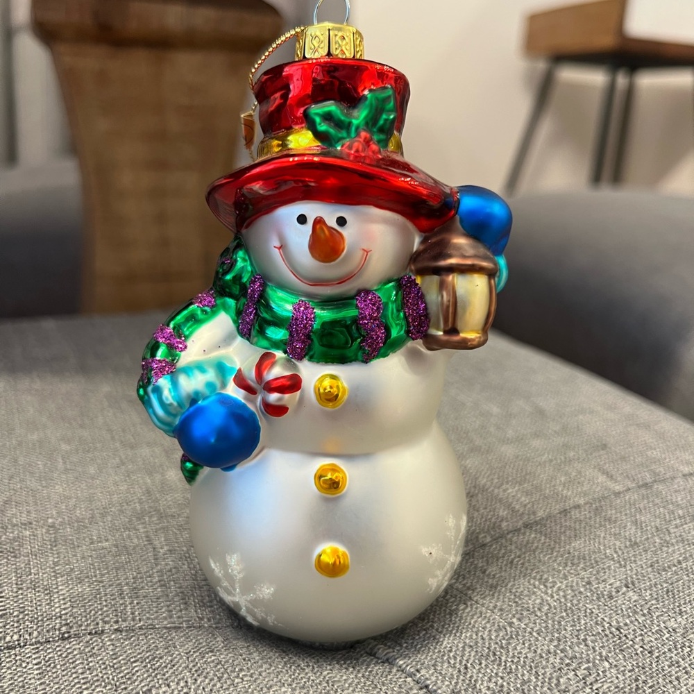 blown glass Christmas ornament Festive Snowman Ornament